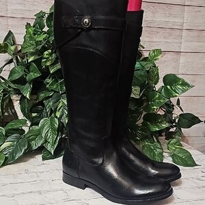 Frye Molly Button Black Equestrian Knee High Zip Up Boots 6.5